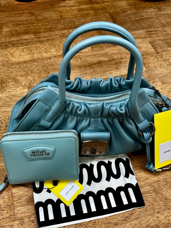 Marc Jacobs Handbags - Marc Jacobs sky blue Leather Ruched Top-Handle Satchel with Matching Wallet